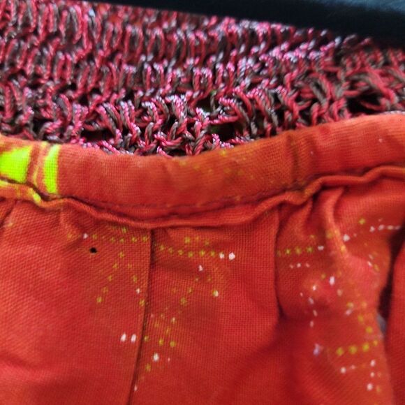 Vtg 70's Dress Handmade Crochet Ruffle Off Shoulder Collar Mermaid Maxi Red Sz M - Picture 11 of 12